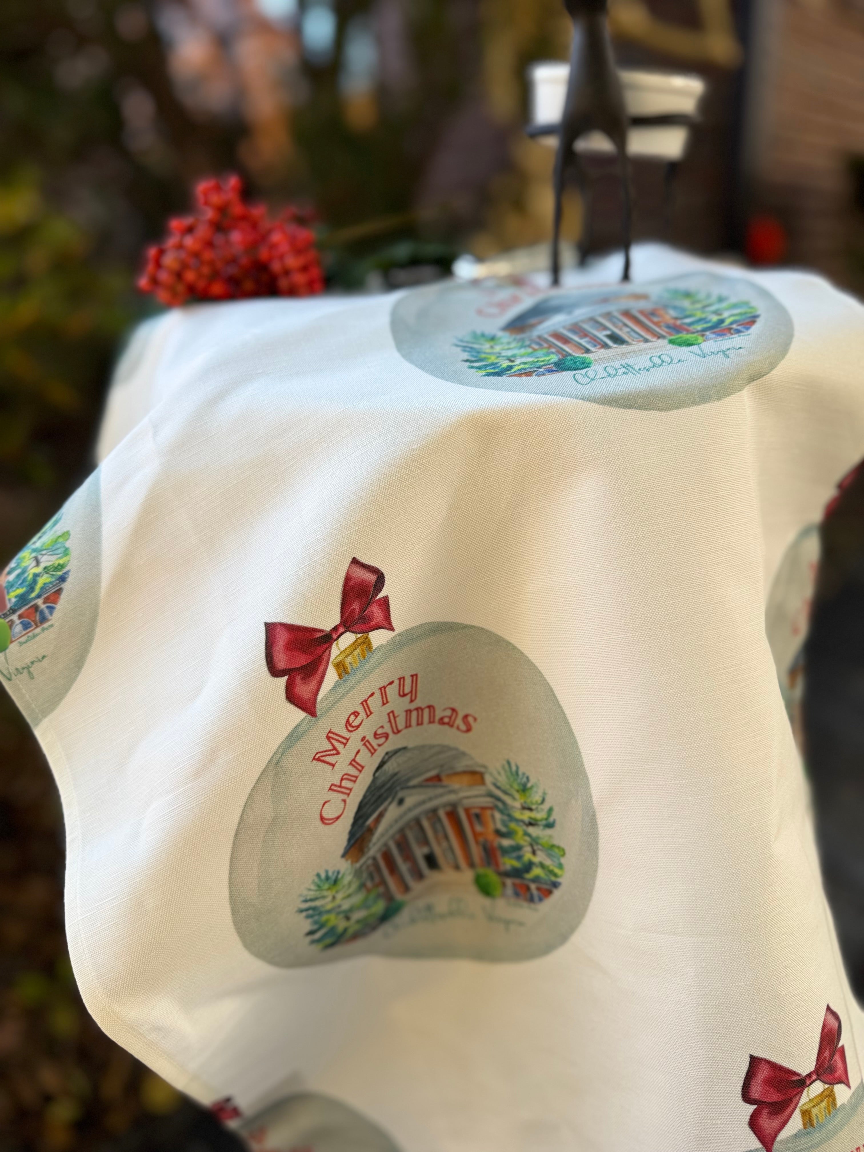 Tea Towel - The Rotunda Christmas on White Linen Cotton
