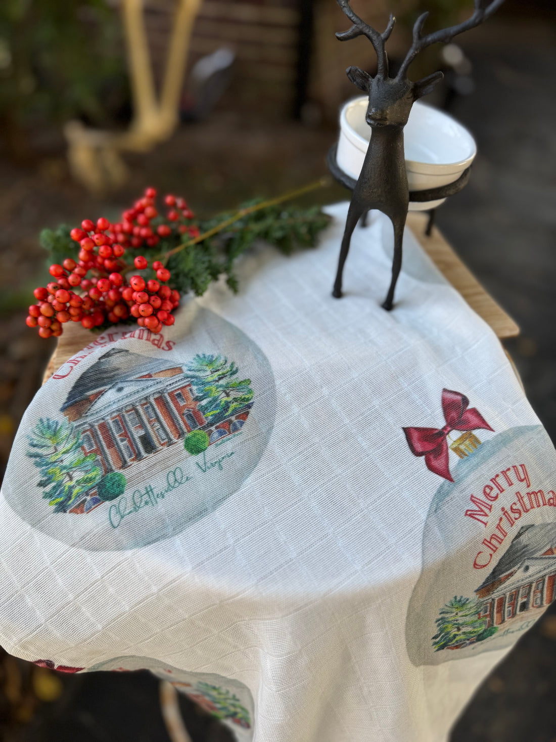 Tea Towel - The Rotunda Christmas on White Organic Cotton
