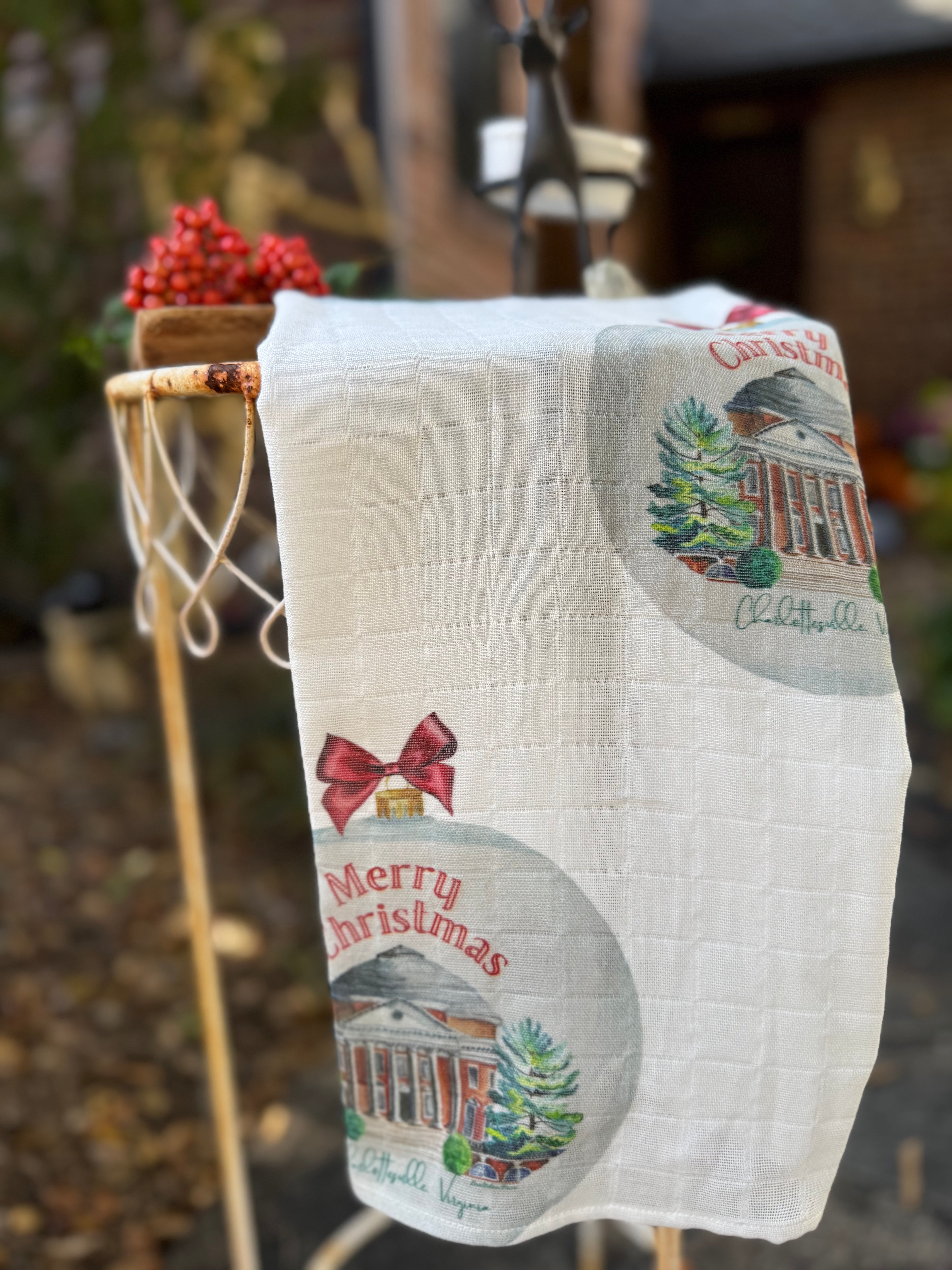 Tea Towel - The Rotunda Christmas on White Organic Cotton