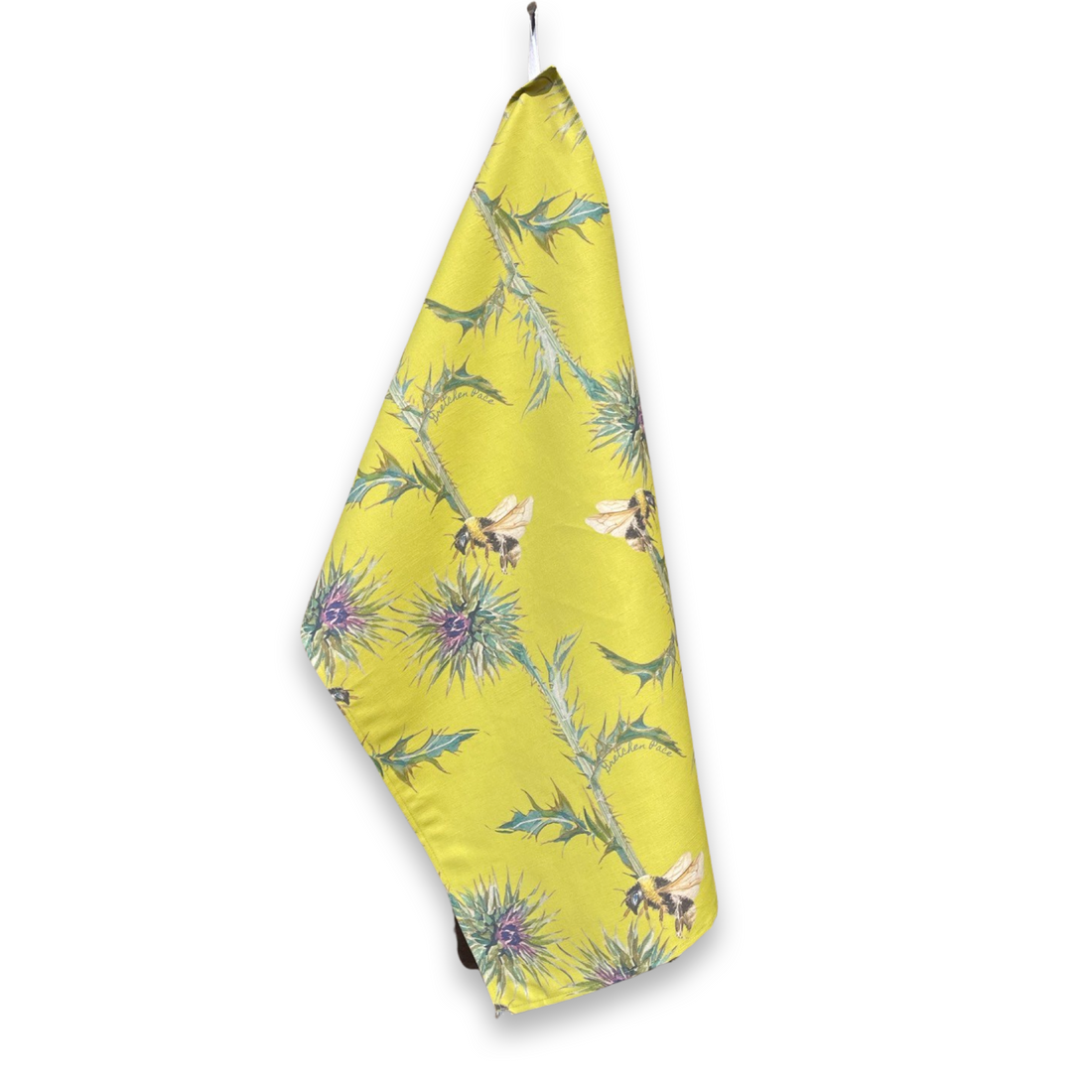 Tea Towel - Thistle on Chartreuse Linen Cotton