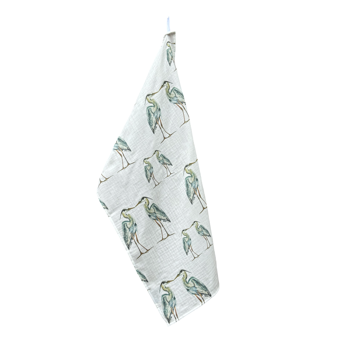 Hand Towel - Heron on White Organic Cotton