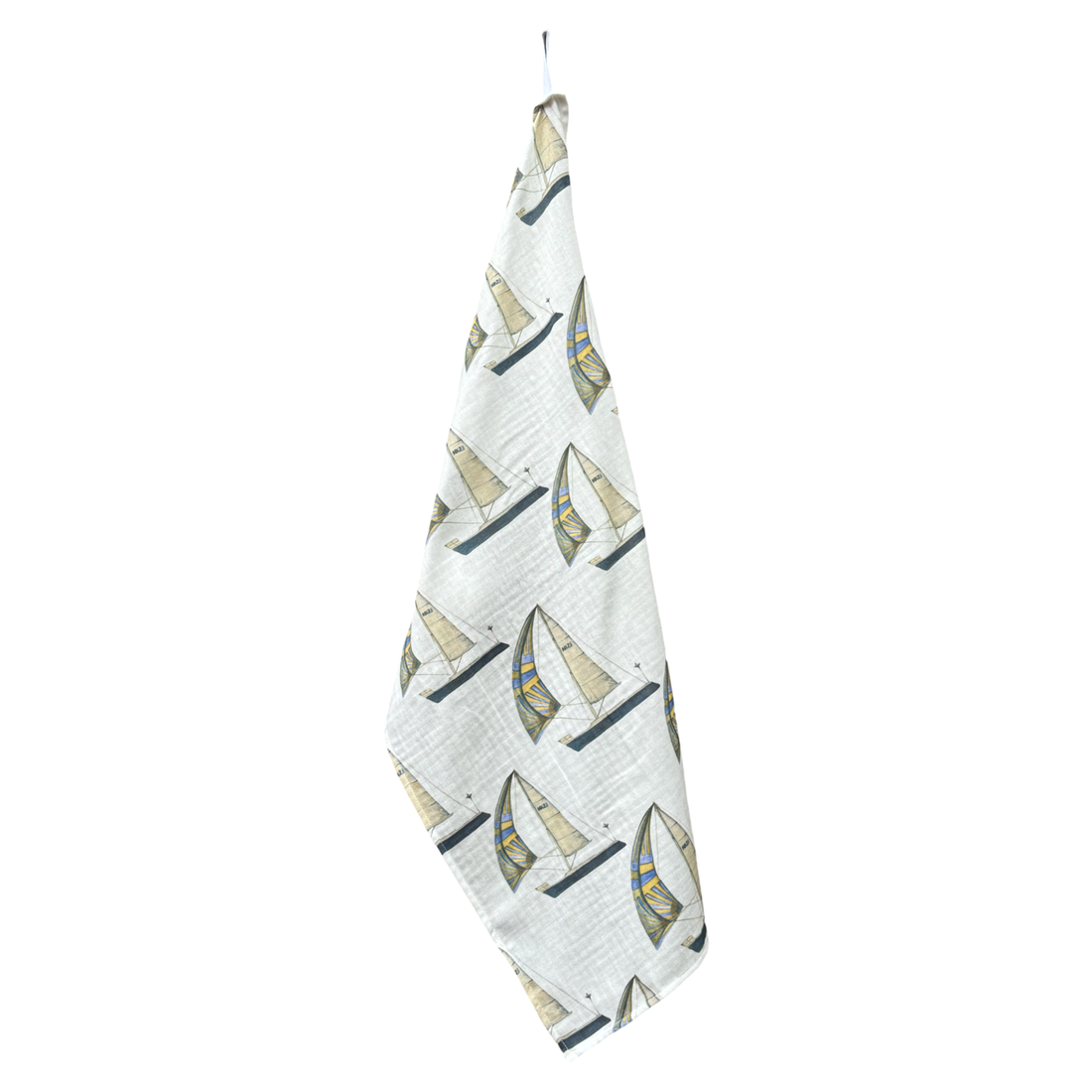 Tea Towel - Sailboat on White Organic Cotton