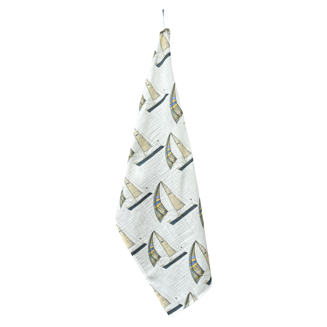 Hand Towel - Sailboat on White Organic Cotton