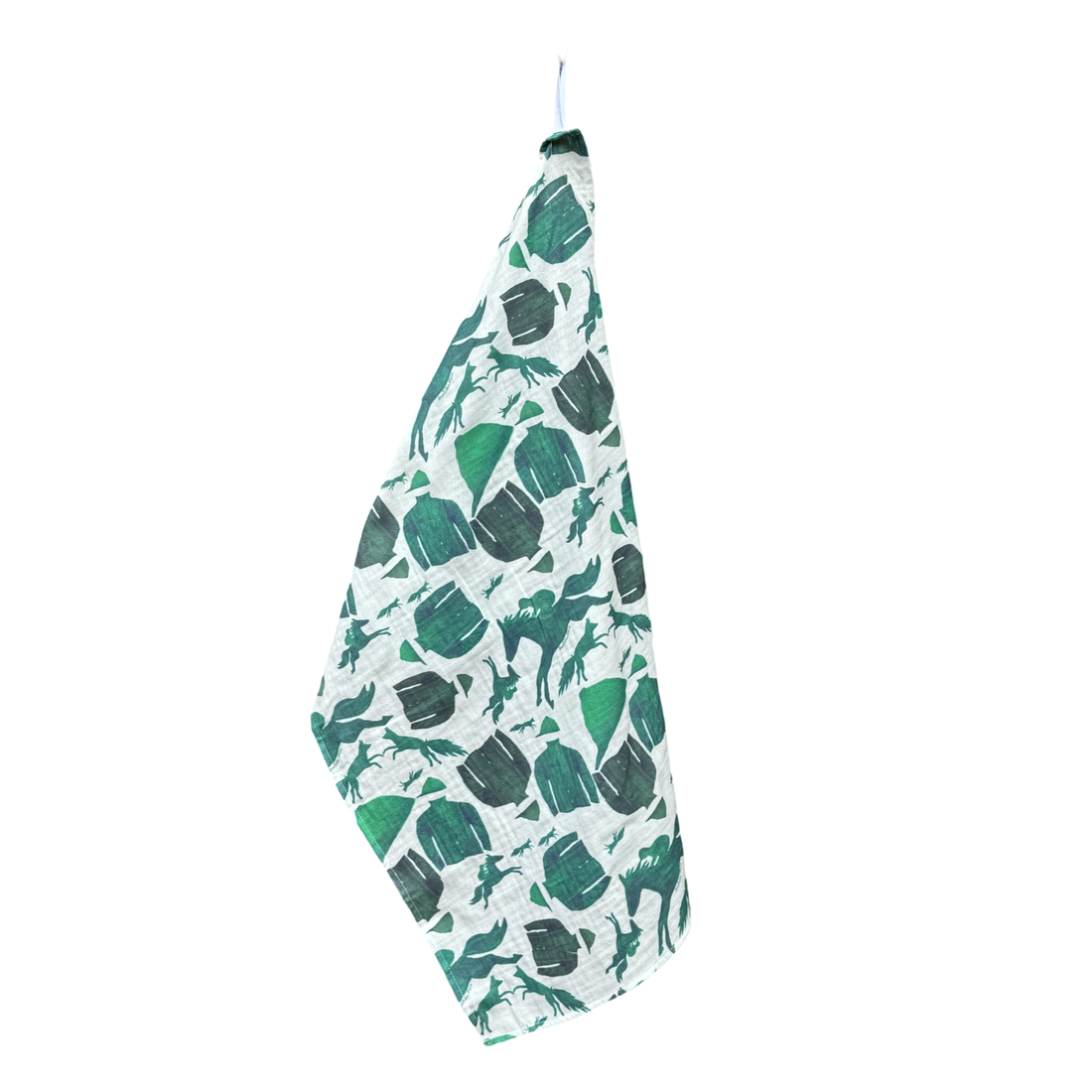 Tea Towel - Green Jockey Silks and Horses on White Organic Cotton
