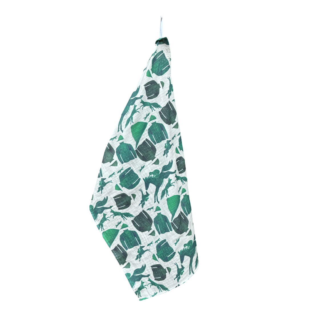 Hand Towel - Green Jockey Silks and Horses on White Organic Cotton