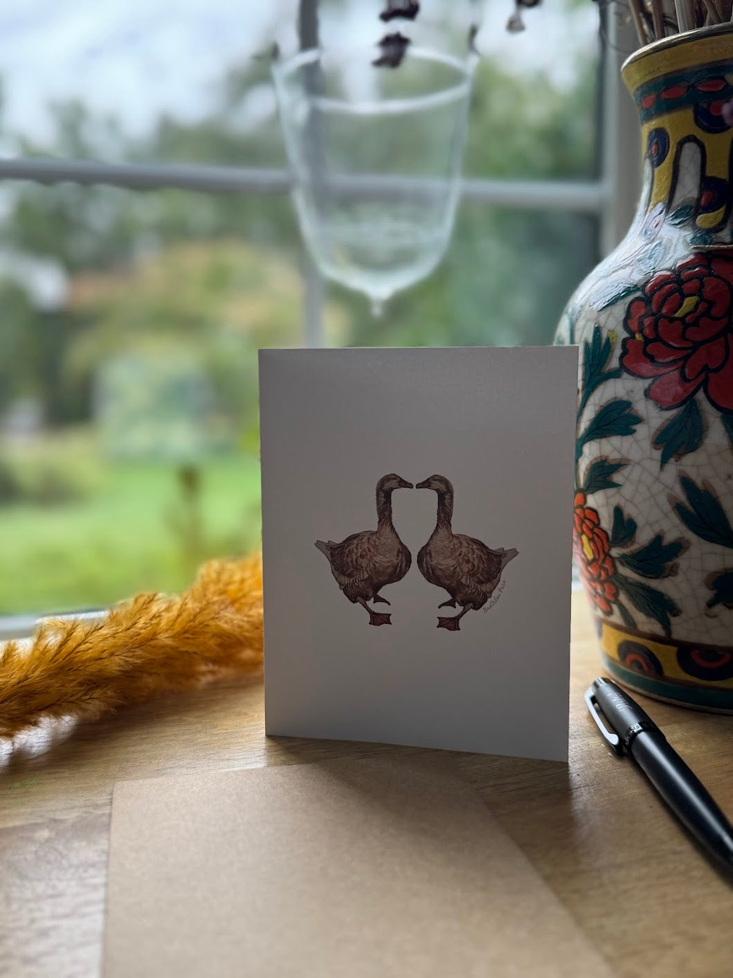 Greeting Card - Kissing Geese