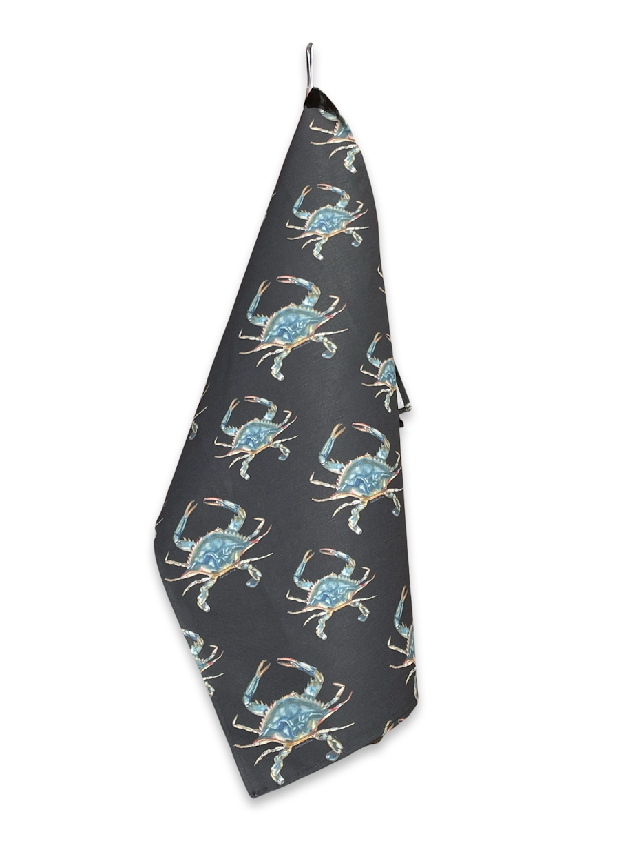 Tea Towel - Crab on Black Linen Cotton