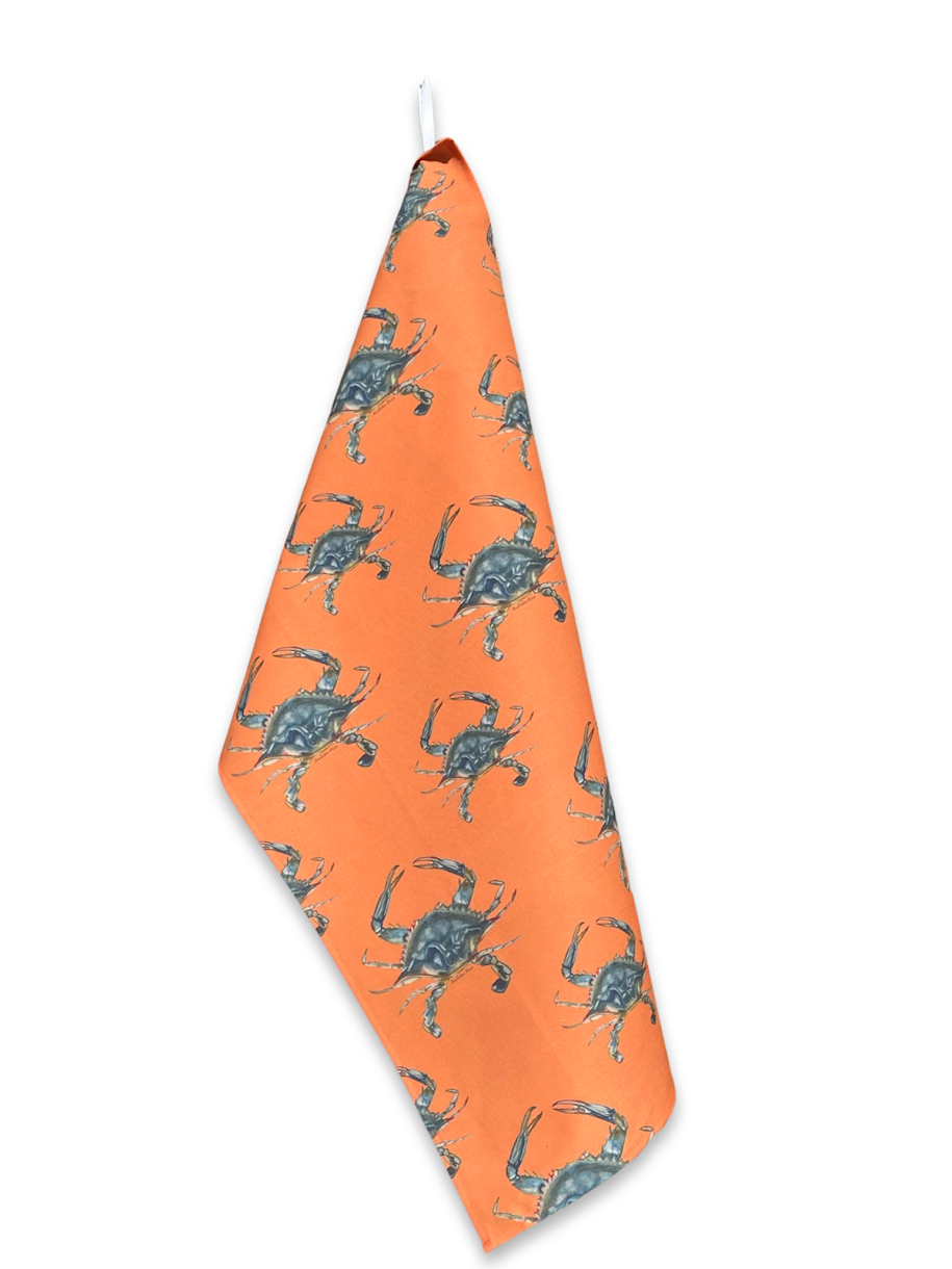 Tea Towel - Crab on Orange Linen Cotton