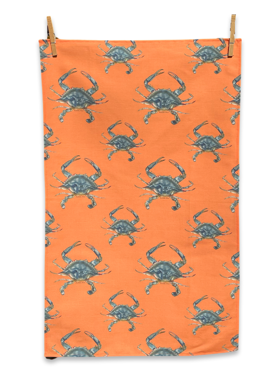 Tea Towel - Crab on Orange Linen Cotton