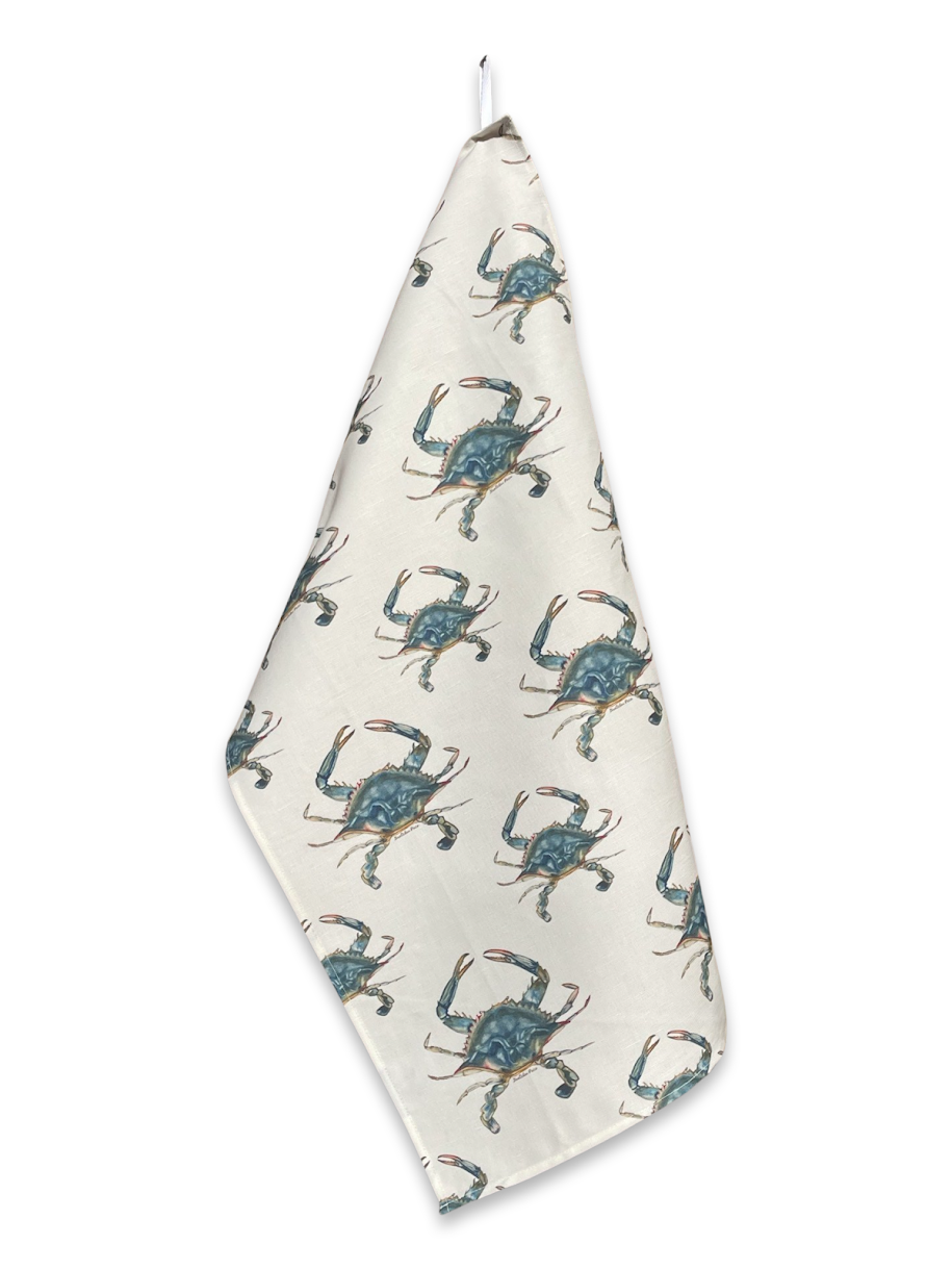 Tea Towel - Crab on White Linen Cotton