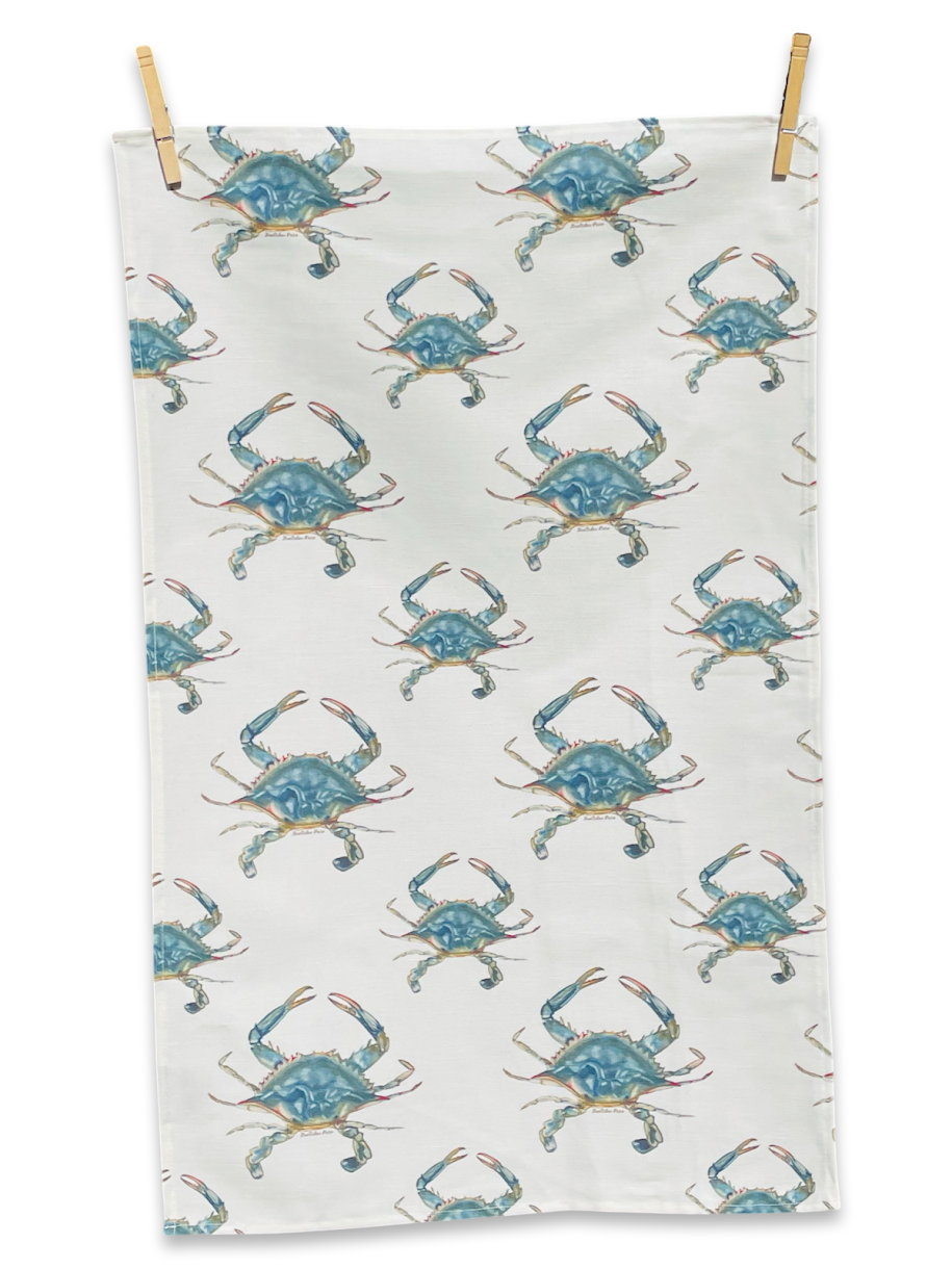 Tea Towel - Crab on White Linen Cotton