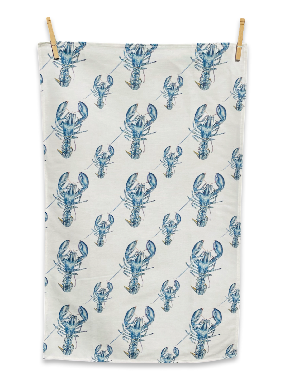 Kitchen Towel - Lobster on White Linen Cotton