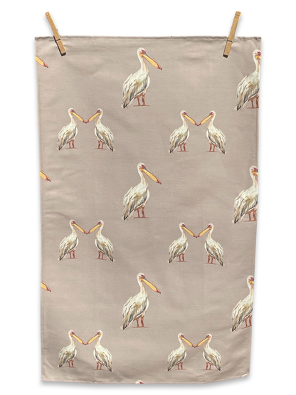 Kitchen Towel - Pelican on Gray Linen Cotton