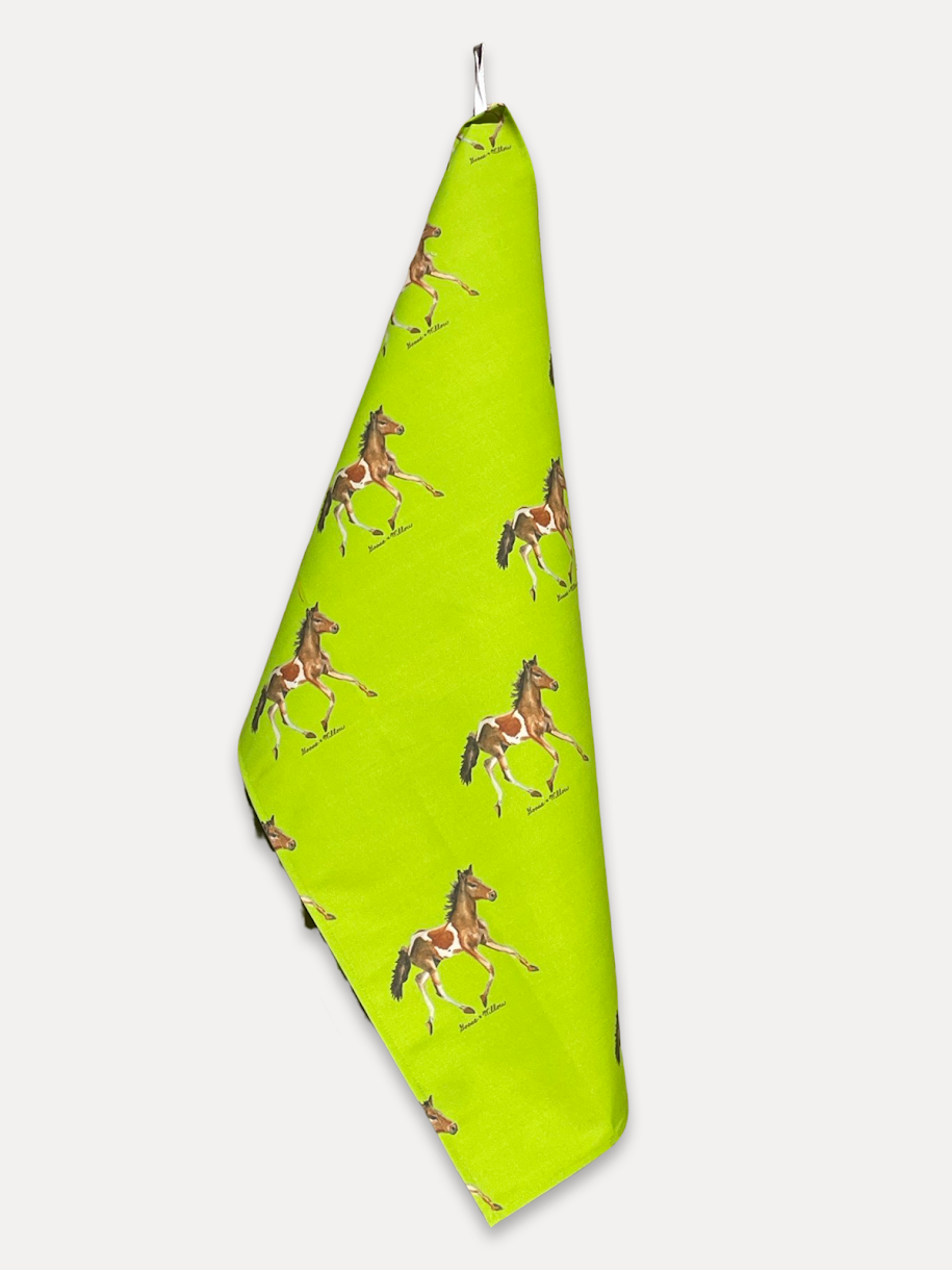 Tea Towel - Pony on Bright Green Linen Cotton