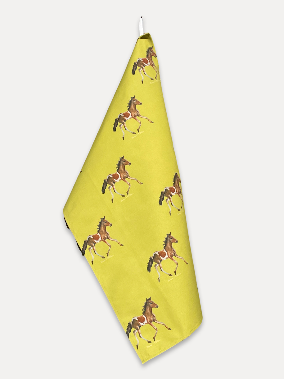 Tea Towel - Pony on Chartreuse Linen Cotton