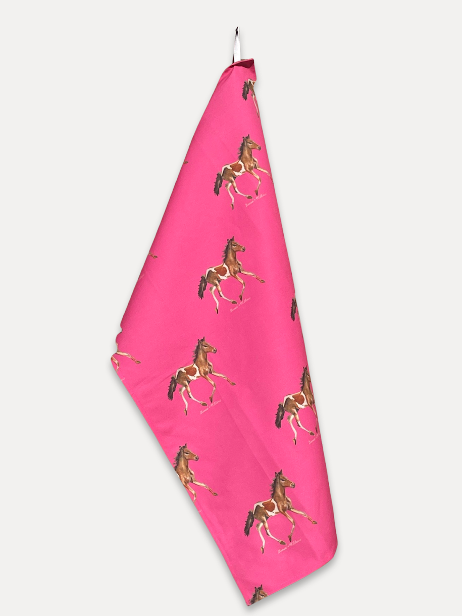 Tea Towel - Pony on Pink Linen Cotton