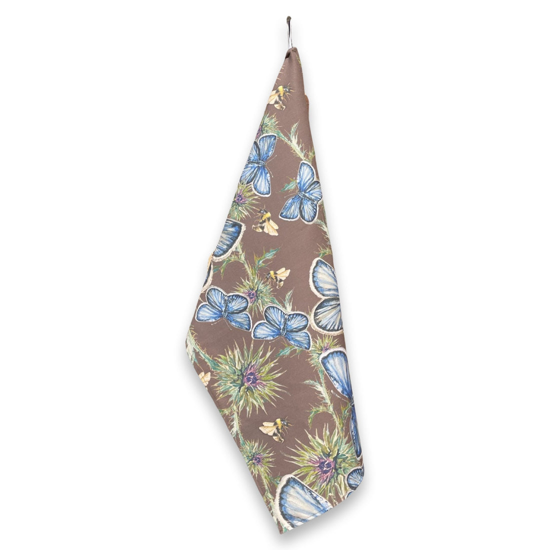 Tea Towel - Butterfly, Thistle, and Bee on Brown Linen Cotton