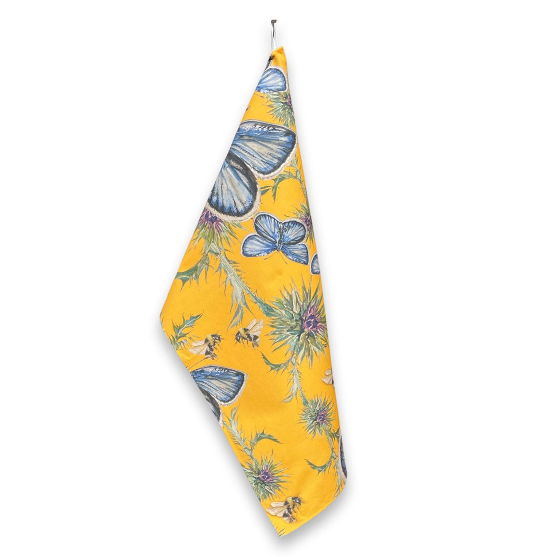 Tea Towel - Butterfly, Thistle, and Bee on Yellow Linen Cotton