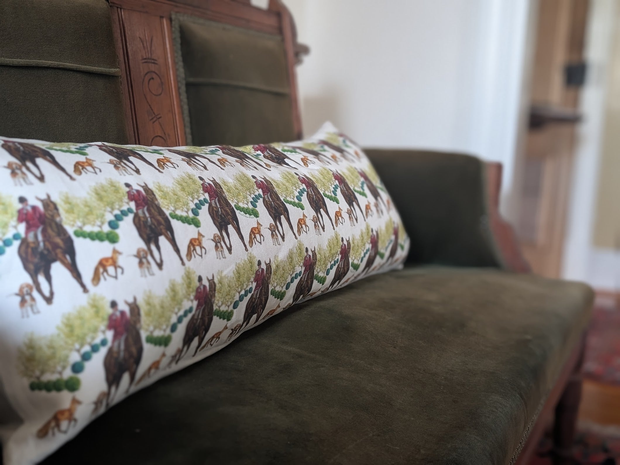 Throw Pillow - Hunt in Woods Repeat on Linen Cotton Lumbar