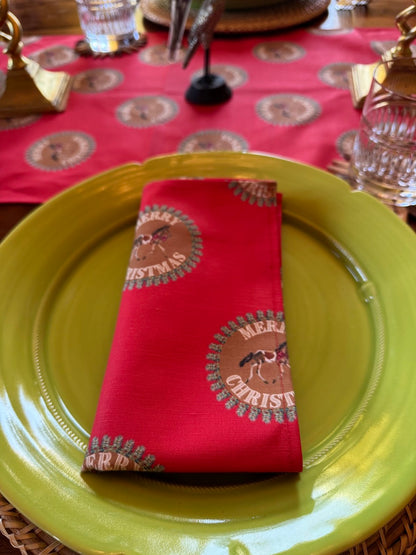 Cloth Napkins - Merry Christmas Pony on Red Linen Cotton (Set of 4)