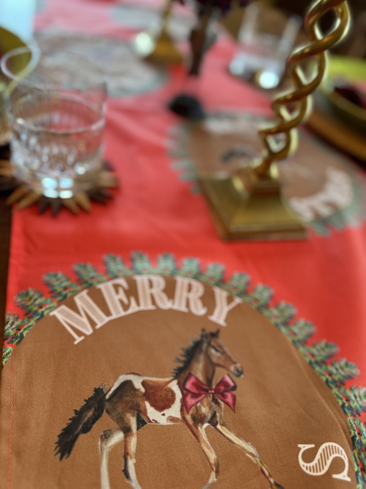 Table Runner - Merry Christmas Pony on Red (Large)