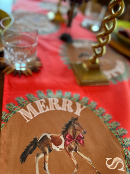Table Runner - Merry Christmas Pony on Red (Large)