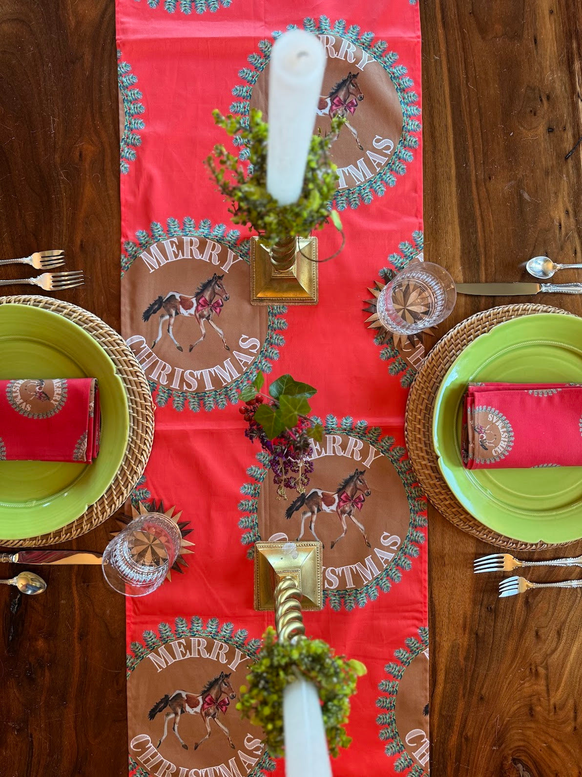 Table Runner - Merry Christmas Pony on Red (Large)