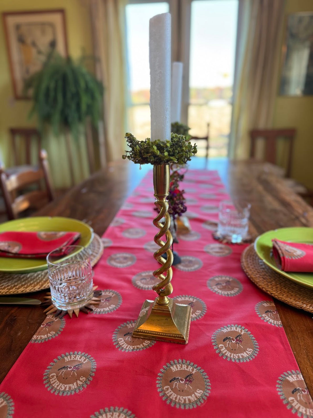 Table Runner - Merry Christmas Pony on Red (Small Print)