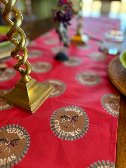 Table Runner - Merry Christmas Pony on Red (Small Print)