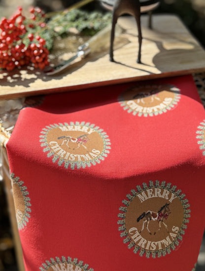 Tea Towel - Merry Christmas Pony on Red Linen Cotton