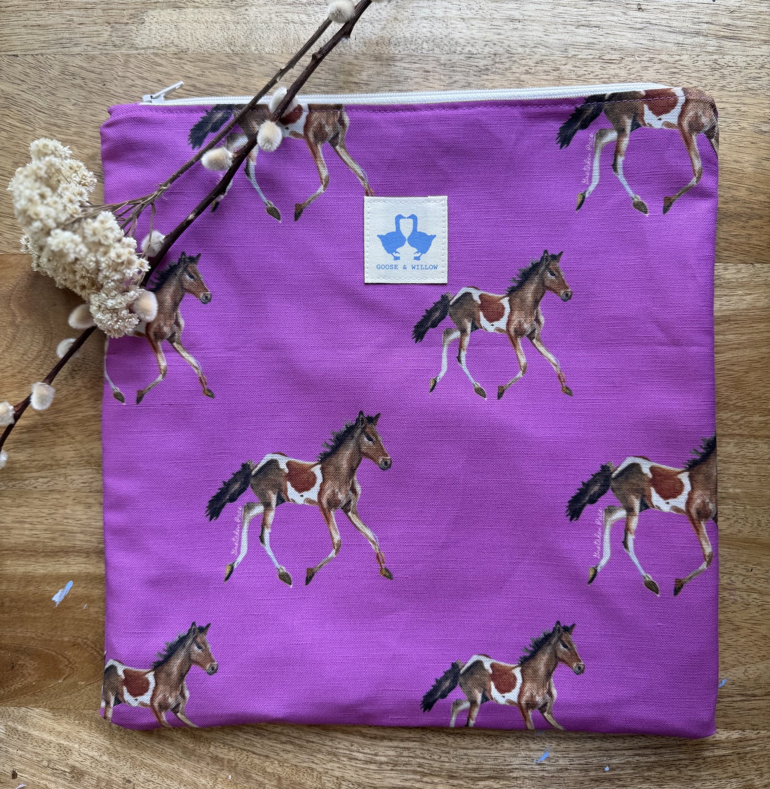 Cosmetic Bag featuring Pony on Purple