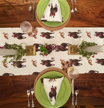 Cloth Napkins - The Hunt on White Linen Cotton