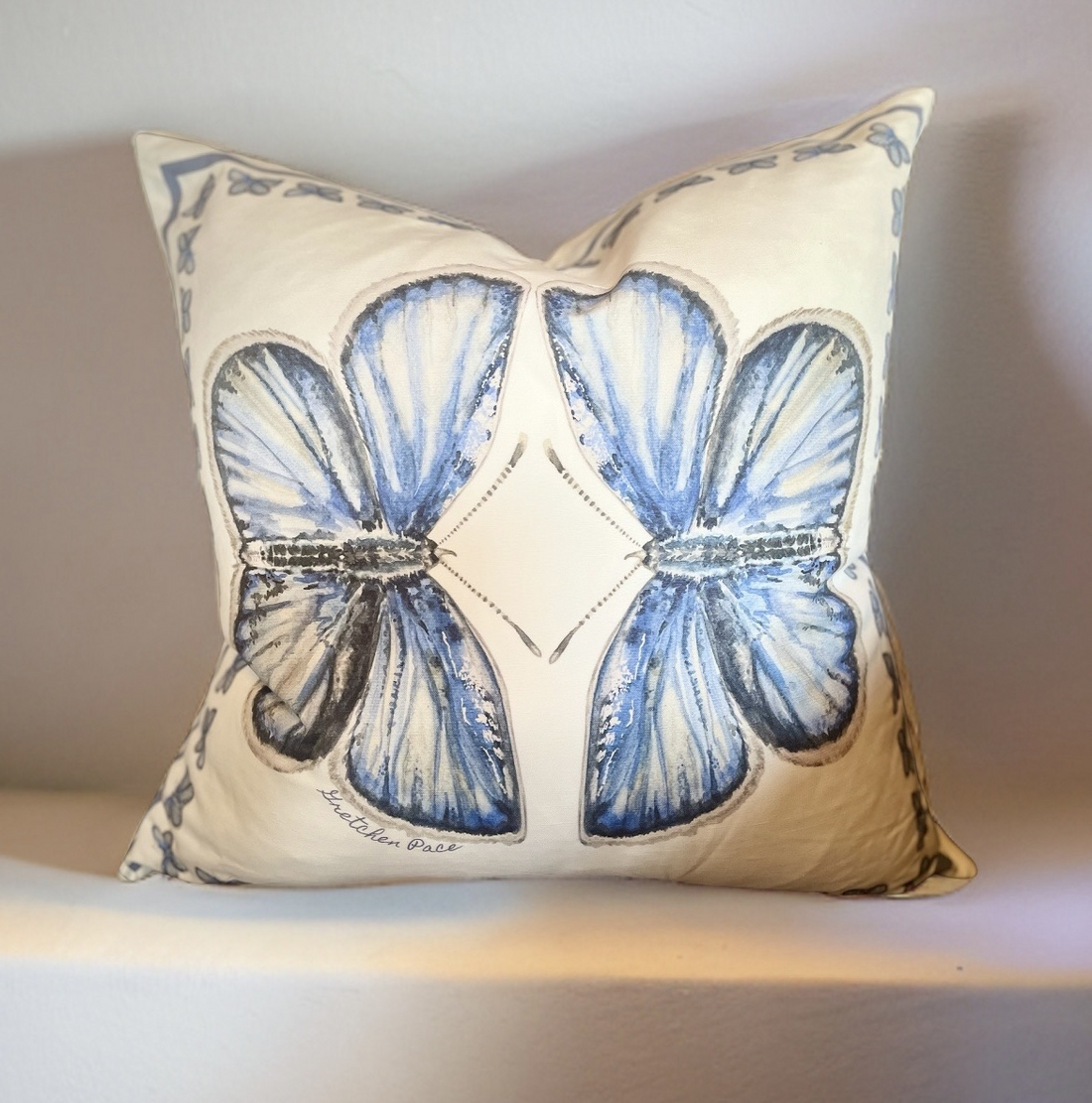 Throw Pillow - Karner Blue Butterfly Double on Linen Cotton