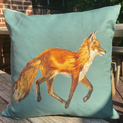 Throw Pillow - Fox on Gray Green