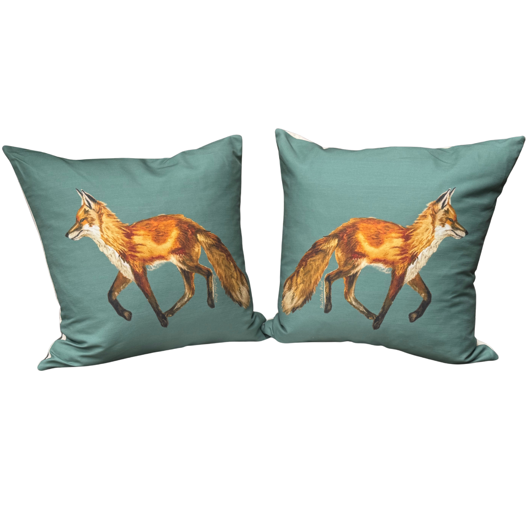 Throw Pillow - Fox on Gray Green