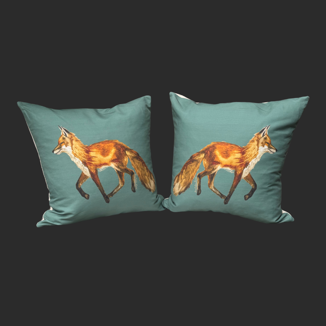 Throw Pillow - Fox on Gray Green