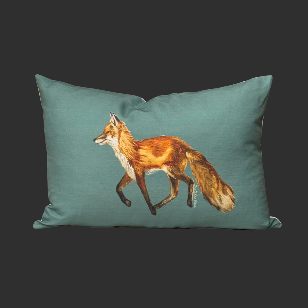Throw Pillow - Fox on Gray Green Lumbar