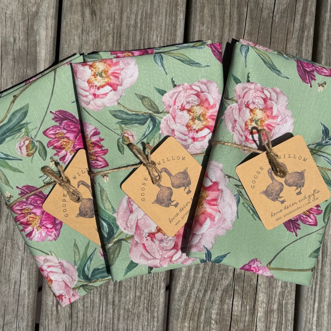 Tea Towel - Peonies on Light Green