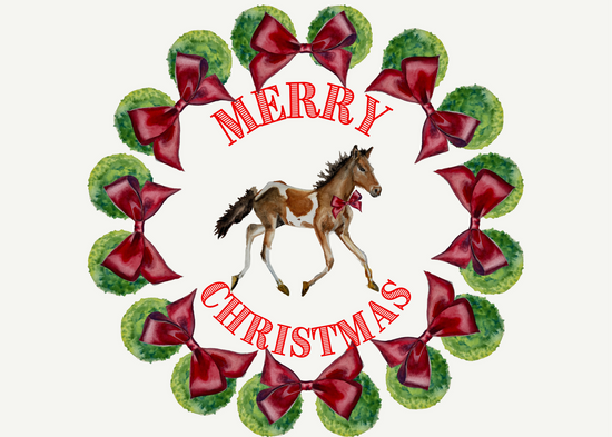 Christmas Card - Pony with Wreath on White