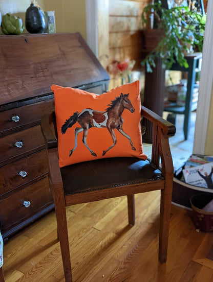 Throw Pillow - Chincoteague Pony on Orange Velvet