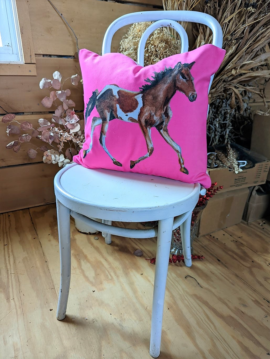 Throw Pillow - Chincoteague Pony on Pink Velvet