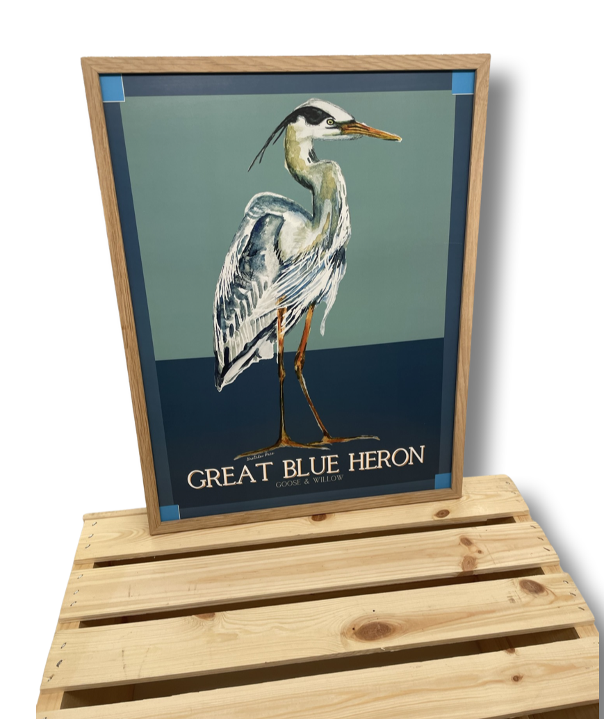 Poster - Great Blue Heron on Blue