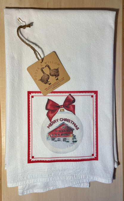 Dish Towel - Barn Merry Christmas on Flour Sack