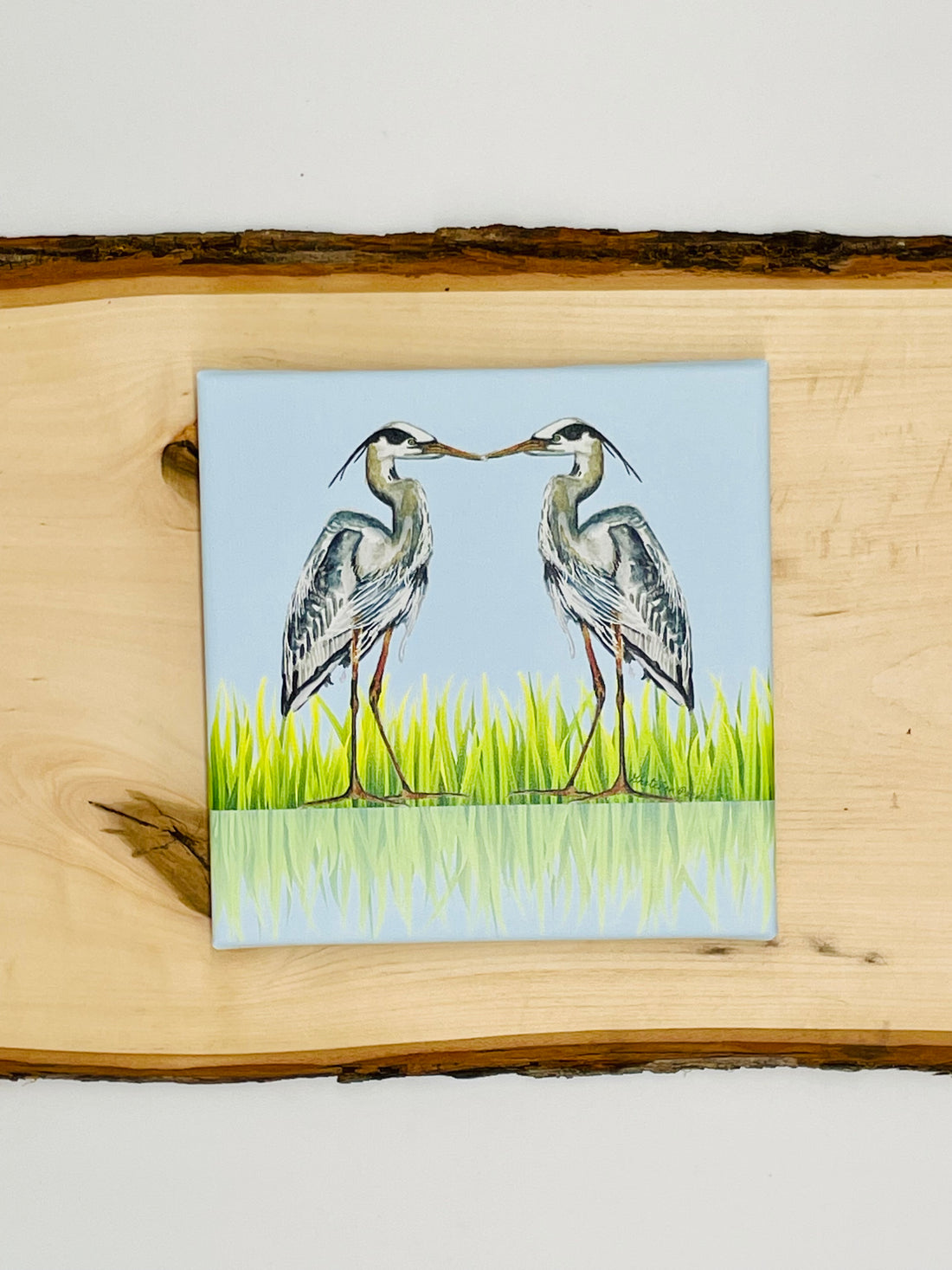 Canvas Print - Kissing Heron on Blue