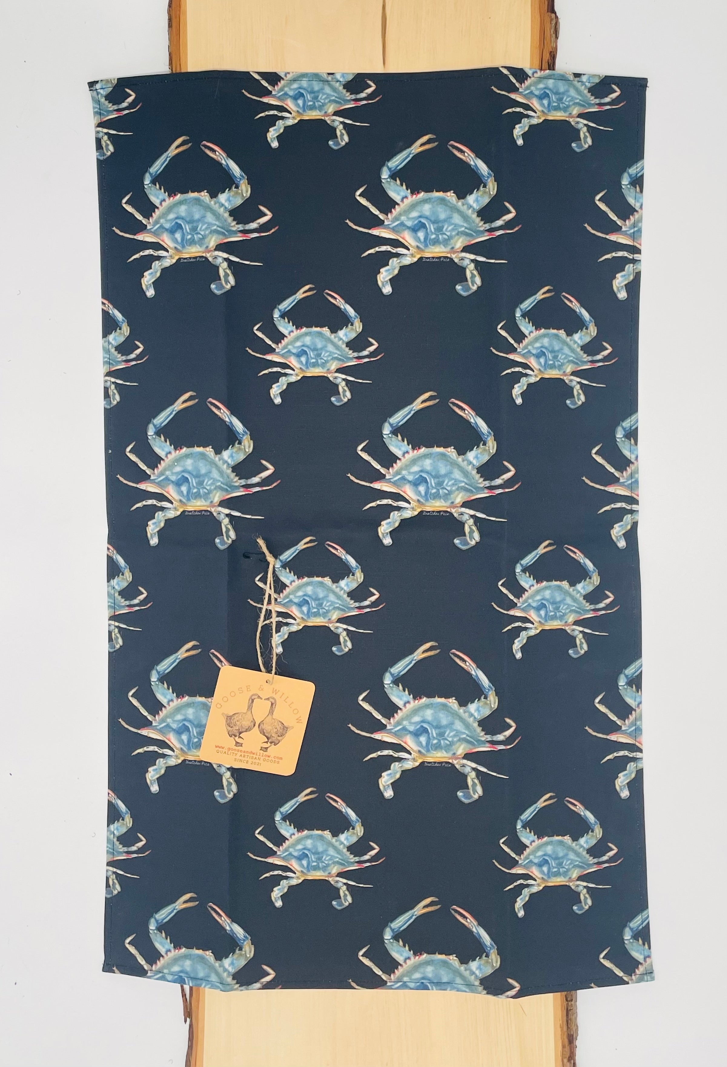 Kitchen Towel - Crab on Black Linen Cotton