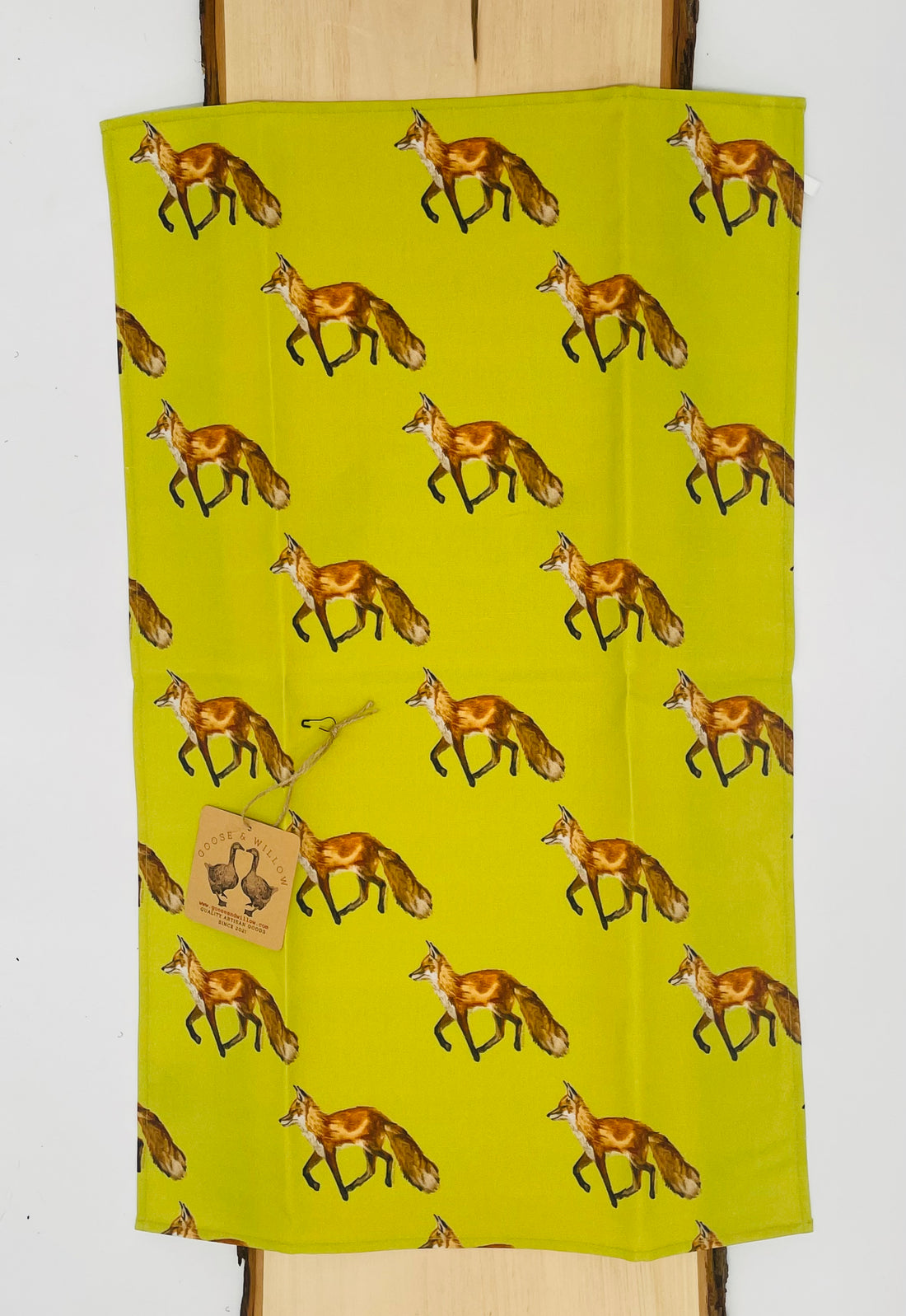 Tea Towel - Fox on Olive Green Linen Cotton