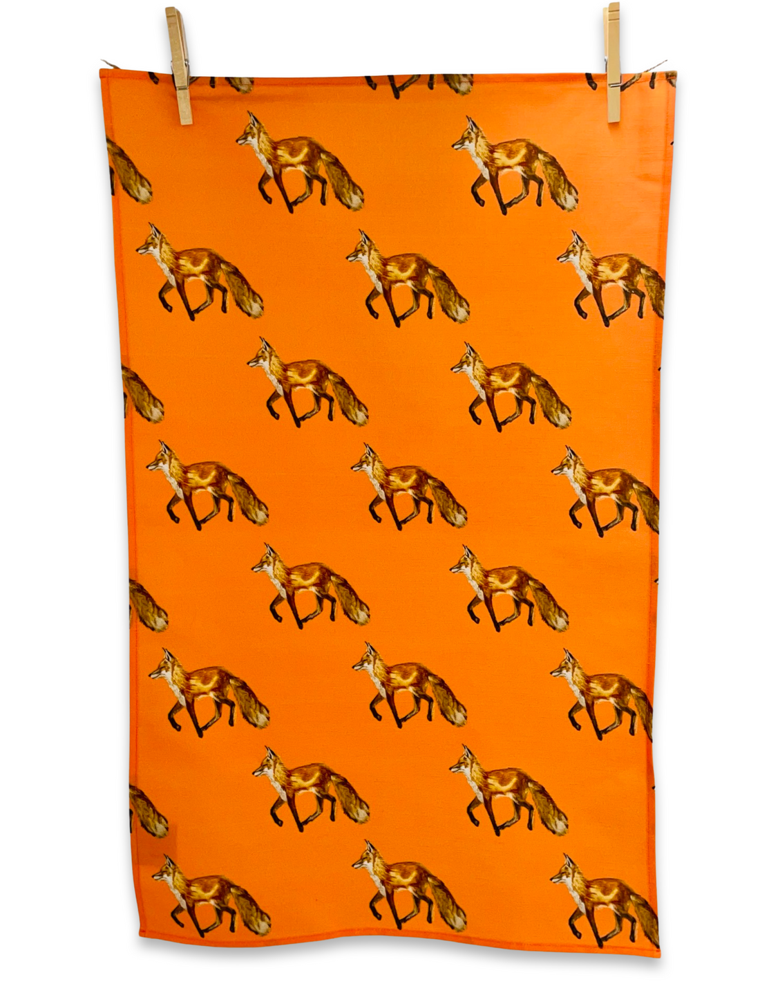 Kitchen Towel - Fox on Orange Linen Cotton