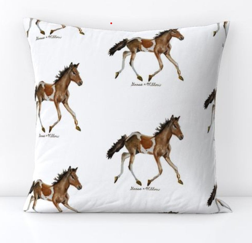 Throw Pillow - Chincoteague Pony Repeat on White Linen Cotton