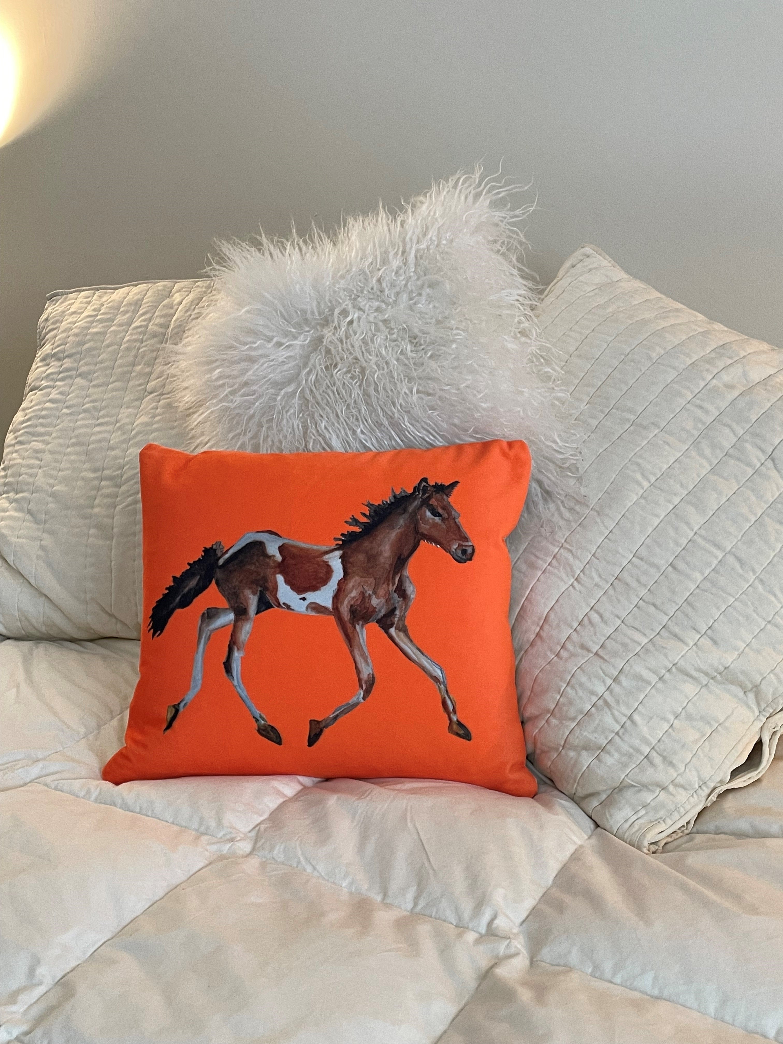 Throw Pillow - Chincoteague Pony on Orange Velvet