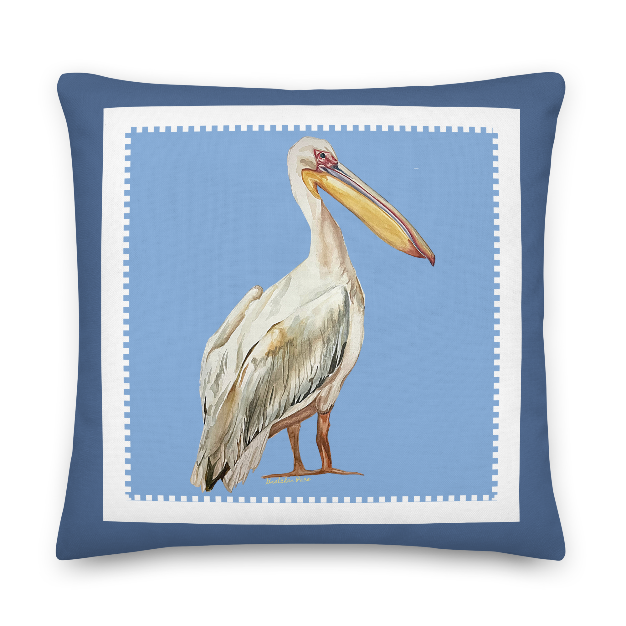 Throw Pillow - Pelican on Blue